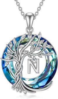 wholesale Sterling Silver Blue Crystal Tree of Life Initial Necklace Family Letter Pendant Birthday Mother s Day Gifts for Her-Tree of Life N Initial