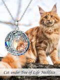 wholesale S925 Sterling Silver Blue Crystal Cat Tree of Life Necklace Gift for Women-0-1