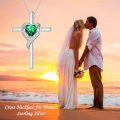 wholesale 925 Sterling Silver Emerald May Birthstone Heart Cross Necklace for Women-0-2