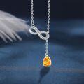 wholesale 925 Sterling Silver Amber Drop Pendant Infinity Necklace 45cm Chain-0-6