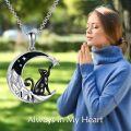 wholesale 925 Sterling Silver Abalone Shell Crescent Moon & Star Black Cat Pendant Necklace for Cat Lovers-0-1