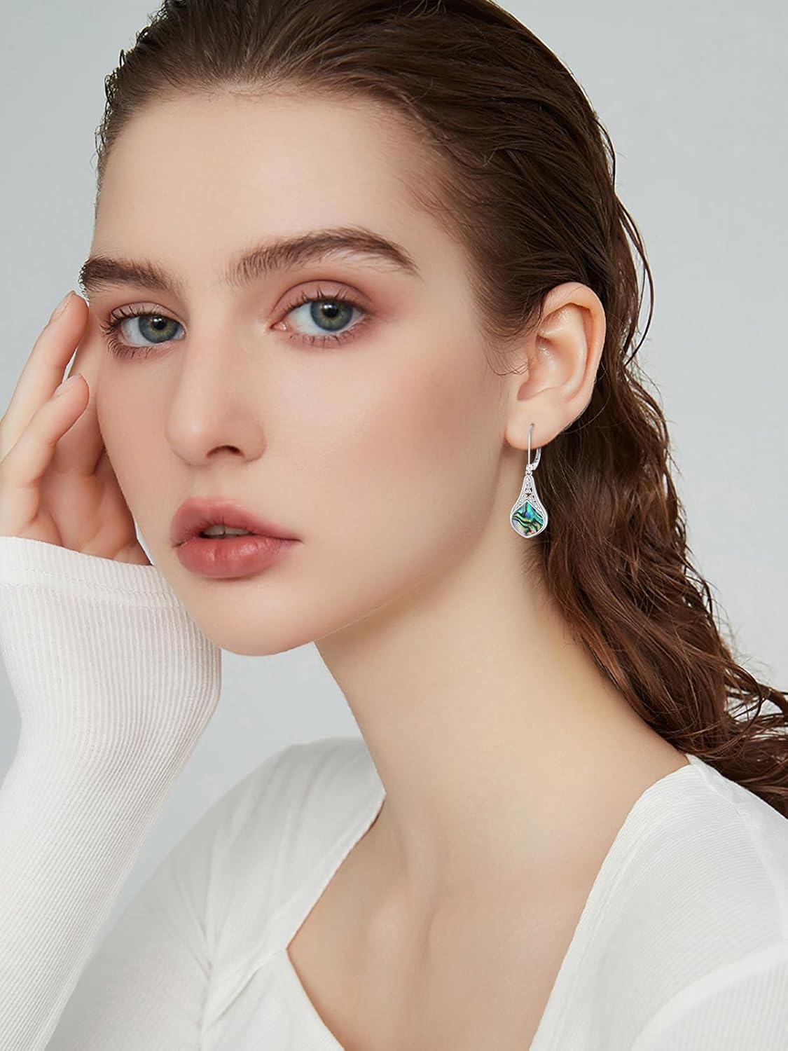 925 Sterling Silver Abalone Shell Teardrop Dangle Earrings  for Women-0-2