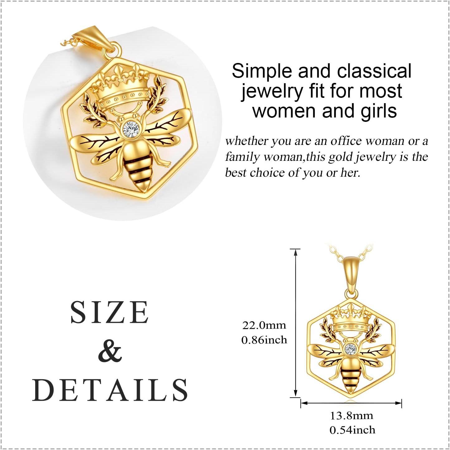 wholesale 18K Gold Queen Bee Pendant Necklace with Diamond and Honeycomb Design for Women's s-0-4