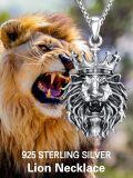 wholesale 925 Sterling Silver Crown Lion Head Pendant Necklace Oxidized Silver Mens Jewelry-0-1