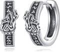 wholesale 925 Sterling Silver Wolf Head Norse Runes Huggie Hoop Earrings for Men Women Gifts-0-0