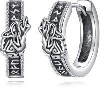 wholesale 925 Sterling Silver Wolf Head Norse Runes Huggie Hoop Earrings for Men Women Gifts-Wolf