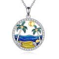 wholesale 925 Sterling Silver Tropical Palm Tree Beach Enamel Zircon Pendant Necklace For Women-0-0