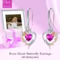 TOUPOP Sterling Silver Pink Tourmaline Heart Butterfly Earrings-0-2