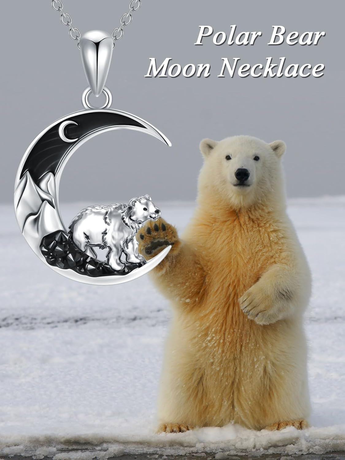 wholesale 925 Sterling Silver Crescent Moon Bear Pendant Necklace for Women Girls Gifts 48cm Chain Length-0-5