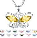 wholesale 925 Sterling Silver Cubic Zirconia 12 Birthstone Butterfly Pendant Necklace-0-0