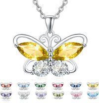 wholesale 925 Sterling Silver Cubic Zirconia 12 Birthstone Butterfly Pendant Necklace-11-Nov.