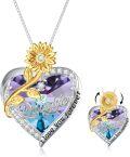 wholesale 925 Sterling Silver Purple Swarovski Crystal Mom Love You Forever Heart Sunflower Pendant Necklace-0-0