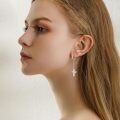 wholesale 925 Sterling Silver CZ Cross Huggie Drop Earrings for Women and Men-0-2