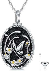 wholesale 925 Sterling Silver Floral Keepsake Cremation Jewelry Urn Pendant with Funnel and Chain-04-Butterfly Urn Necklace