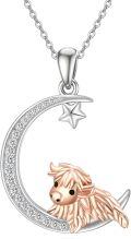 wholesale 925 Sterling Silver Moon Star Unicorn Pendant Necklace - Cute Animal Charm s for Women and Girls-0-0