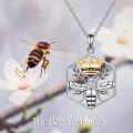 wholesale 925 Sterling Silver Honeycomb Bee with Crown Pendant Necklace for Women Gifts-0-5