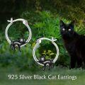 wholesale 925 Sterling Silver Cat Sleeping Charm Hoops - Tiny Black Enamel Kitty Earings Gift for Her-0-5