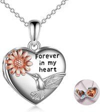 wholesale 925 Sterling Silver Heart Shaped Photo Frame Pendant Necklaces for Women's Gift Jewelry Accessories-heart hummingbird flower