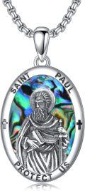 wholesale 925 Sterling Silver Saint Paul Protect Us Pendant with Abalone Shell and Crosses Necklace -0-0