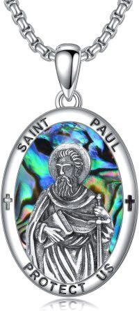 wholesale 925 Sterling Silver Saint Paul Protect Us Pendant with Abalone Shell and Crosses Necklace -St Paul