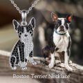 wholesale 925 Sterling Silver French Bulldog Pendant Necklace Wholesale With Black White Stones-0-5