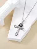 wholesale 925 Sterling Silver Cross Pendant Necklaces Wholesale with Skull and Bones Charm s for Men/Women-0-5