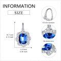 wholesale 925 Sterling Silver Blue Sapphire & Cubic Zirconia Halo Drop Earrings for Women Gift Jewelry-0-4