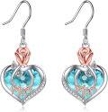 wholesale  Sterling Silver Crystal Mom Earrings Rose Flower Love Heart Dangle Drop Hook -0-0
