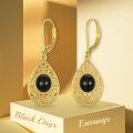 wholesale 925 Sterling Silver Black Onyx Teardrop Filigree Leverback Earrings - Bohemian  for Women-0-5