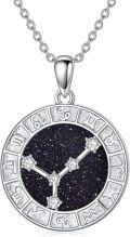 wholesale 925 Sterling Silver Round Zodiac Signs Constellation Pendant Necklaces with Cubic Zirconia Stones for Women and Girls (Blue)-0-0