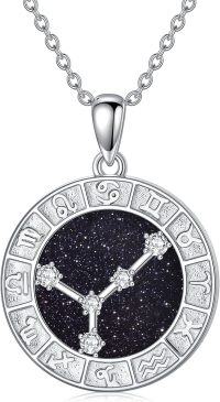 wholesale 925 Sterling Silver Round Zodiac Signs Constellation Pendant Necklaces with Cubic Zirconia Stones for Women and Girls (Blue)-Style6-(6.21-7.22)Cancer