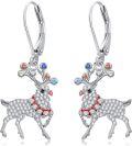 wholesale 925 Sterling Silver Christmas Dangle Earrings with Deer Design and Colorful Stones - Holiday s for Women-0-0