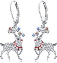 wholesale 925 Sterling Silver Christmas Dangle Earrings with Deer Design and Colorful Stones - Holiday s for Women-D-Reindeer