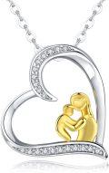 wholesale 925 Sterling Silver Mother and Child Heart-Shaped Pendant Necklace with Cubic Zirconia Stones for Moms & Grandma-0-0