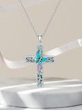 wholesale 925 Sterling Silver & Abalone Shell Butterfly Cross Filigree Necklace - 28x20mm, 18+2in Chain, Hypoallergenic Gift for Women-0-1