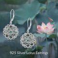 wholesale 925 Sterling Silver Green Moss Agate Lotus Flower Leverback Earrings-0-2