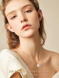 TOUPOP 14k Gold Pearl Necklace with Bow/Heart/Dolphin Pendant-0-2