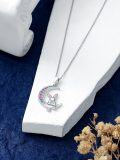 wholesale 925 Sterling Silver Moon & Bunny Pendant Necklace with Colorful Crystals - Gifts for Her-0-4