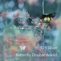 wholesale 925 Sterling Silver Butterfly Opal Charm Anklet with Beads and Lobster Clasp - Adjustable Size Foot Jewelry for Women Girls Gifts-0-4