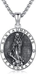 wholesale 925 Sterling Silver Santa Muerte Triple Moon Witch Knot Skull Cowboy Pendant Necklace-0-0