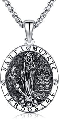 wholesale 925 Sterling Silver Santa Muerte Triple Moon Witch Knot Skull Cowboy Pendant Necklace-B2-Santa Muerte