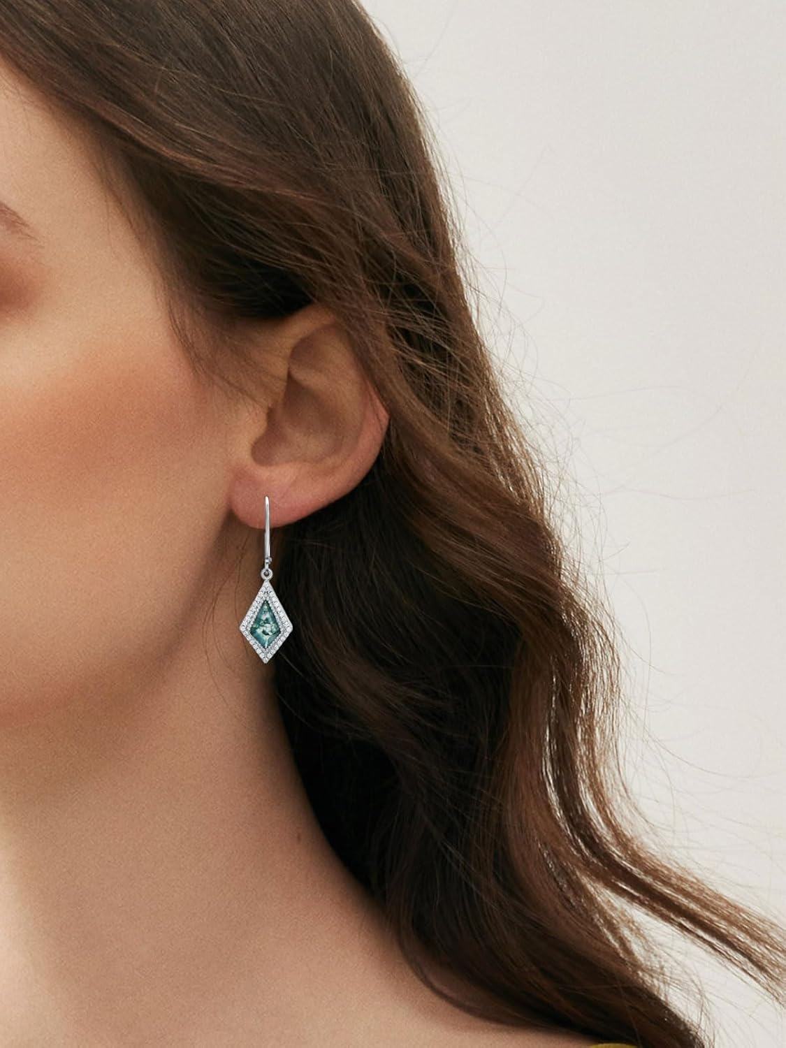 wholesale 925 Sterling Silver Cubic Zirconia Accent Moss Agate Drop Earrings for Women-0-1