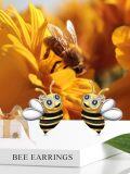 wholesale 925 Sterling Silver Bee Stud Earrings with Black and Yellow Stripes - Cute Insect  for Women Girls-0-3