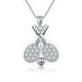 wholesale 925 Sterling Silver Crossed Tennis Rackets Cubic Zirconia Ball Pendant Necklace-0-0