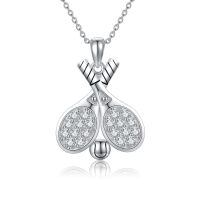 wholesale 925 Sterling Silver Crossed Tennis Rackets Cubic Zirconia Ball Pendant Necklace-Tennis necklace