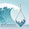 wholesale 925 Sterling Silver Teardrop Dolphin Ocean Wave Pendant Necklace with Blue Enamel and Yellow Crystal - Beach  for Women-0-5