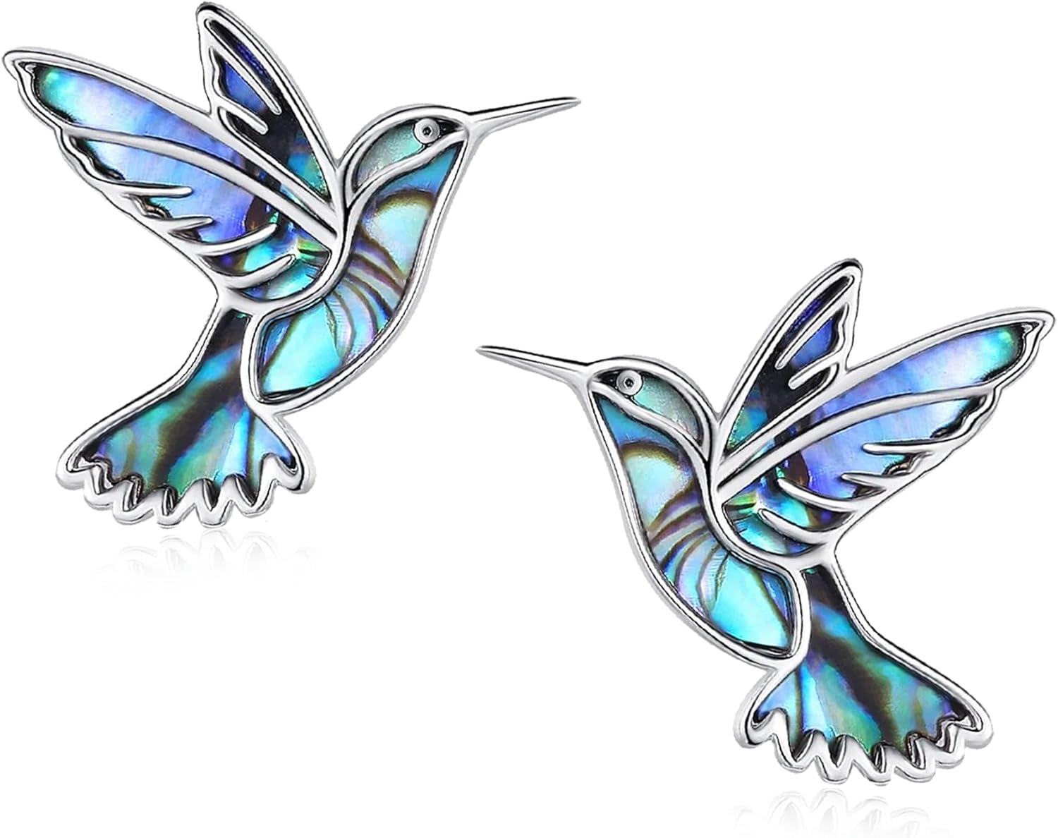 wholesale 925 Sterling Silver Hummingbird Stud Earrings Animal s for Women-Hummingbird-Abalone Shell