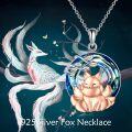 wholesale 925 Sterling Silver Blue Crystal Fox Pendant Necklace with Chain 45cm Length-0-5