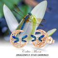 wholesale 925 Sterling Silver Blue Enamel Celtic Moon Dragonfly Stud Earrings Irish  for Women Girls-0-4
