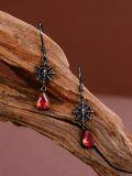 wholesale 925 Sterling Silver Gothic Witch's Web Red Crystal Drop Earrings - Halloween s for Her-0-2